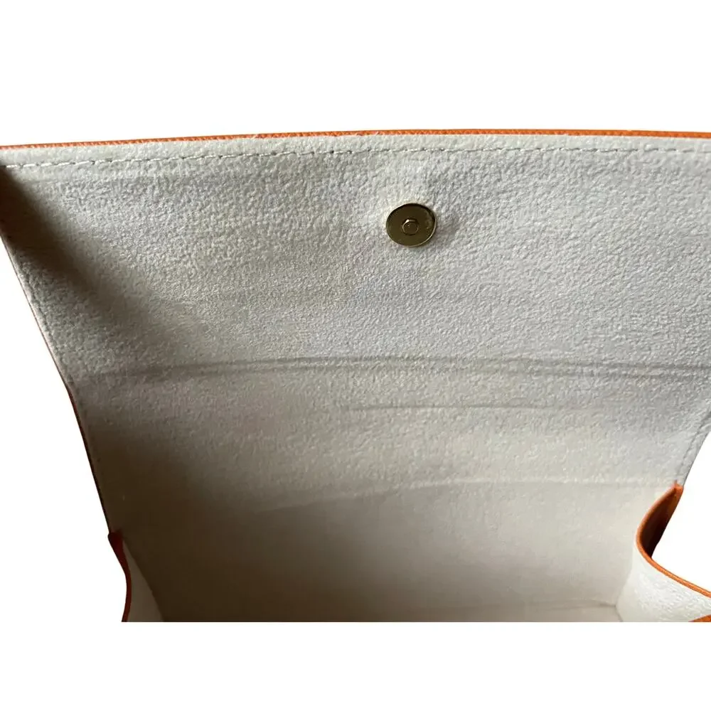 Tory Burch Sunglass Case Orange Saffiano Leather Snap Magnetic Closure